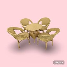 4-Seater Round Rattan Dining Set – Outdoor Patio Furniture with Wicker Table & Chairs for Balcony, Garden, Café Use-image-48
