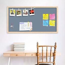 ArtzFolio Greys Family Light Slate Gray Colour | Bulletin Board Notice Pin Board | Vision Soft Board Combo with Thumb Push Pins & Sticky Notes | Natural Brown Frame | 30 x 15 inch (76 x 38 cms)-1