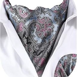 Men's Ascot Paisley Floral Jacquard Woven Cravat Tie and Pocket Square Set (Multicolour)-picture-32