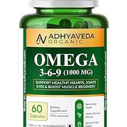 Adhyaveda Organic Omega 3‑6‑9 – 1000 mg with Plant-Based ALA, EPA & DHA – Supports Heart, Brain, Joints, Skin & Muscle Recovery – 60 Veg Capsules – Non‑GMO, FSSAI Approved-image-86
