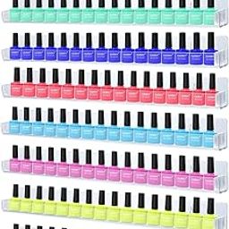 EHKO 8 Pack Nail Polish Rack Wall Mounted Shelf with Removable Anti-Slip End Inserts, Clear Acrylic Nail Polish Organizer Wall Rack Display 128 Bottles-image-58