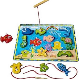 KIDS KINDLY Wooden Magnetic Fishing Game for Kids, Thread Lacing Activity, Promotes Fine Motor Skills, Improve Hand-Eye Coordination, Increases Attention, Fish Catching Game for Kids - 3 Years+-picture-10