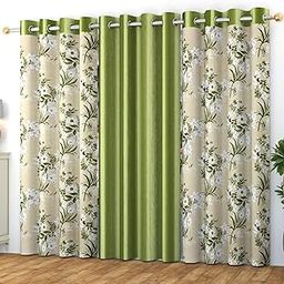 Jiyansh Decor Floral Printed Door Curtains 7 Feet Long Set of 3 | Grommet Room Darkening Drapes Curtains for Living Room Office & Home Decor - Green (4 x 7 Feet)-14