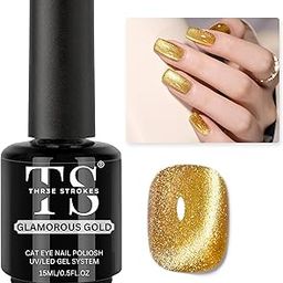 THR3E STROKES Cat Eye Gel Nail Polish 15ml Gel Polish Soak Off U V LED Nail Lamp 1 Color Silver Shimmer Velvet Gel Nail Polish Nail Art Manicure Salon DIY Home (GLORIOUS GOLD)-39