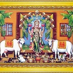 Garuda Photos : Goddess Gruha Lakshmi Photo with cow / Laxmi Devi / Gruhalakshmi Photo Frame (Gold Colour) (Small 9 X 7 Icnh)-19