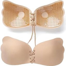 Strapless Sticky Bra Invisible Backless Stick on Bra Push up Lift Bras for Women Dress Reusable Silicone Nipple Covers Pack of 1 Black and Nude-image-79