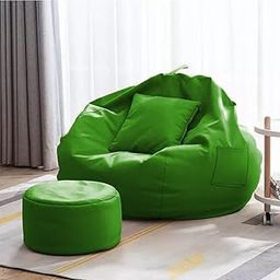 Kitepro 4XL Bean Bag with Footstool & Cushion Ready to Use Filled with Beans | Faux Leather Bean Bag Chair for Home (Green, XXXL)-13