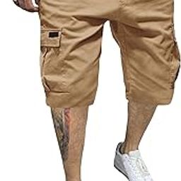 Men's Casual Elastic Drawstring Waist Straight Leg Cargo Shorts with Flap Pocket-image-57