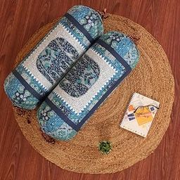 SkyKross - Everyday A New Thing Barmeri and Animal Print Bolster Cover 100% Cotton Set of 2| Round Decorative Pillow Cover for Diwan & Bedside | Masand Pillowcases(16 * 32) (DARKBLUE)-27
