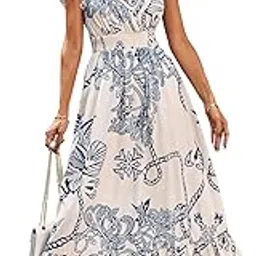 shasmi Women's & Girl's Boho Hot Pink V-Neck Printed Dress with Ruffled Hem and Belted Waist for Vacation, One Piece Maxi for Women's Casual Dresses (140 Dress)-picture-34