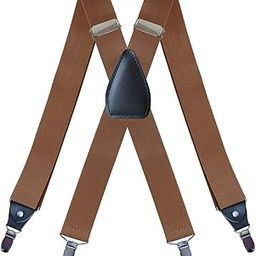 Men's Suspenders Elastic Straps Solid Heavy Duty 4 Clips Adjustable Unisex Camel-image-16