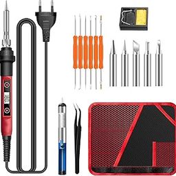 Serplex® Soldering Iron Kit Set Soldering Iron 60 Watt Original 220V Soldering Kit Set Temperature Adjustable Soldering Iron Bit Set with LCD Digital Display Electric Soldering Iron 5 Soldering Tips-14