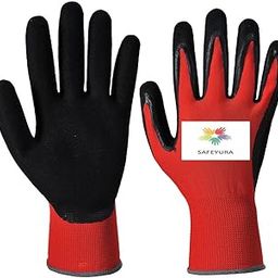 Garden Gloves for Gardening activity Nitrile Polyester Soil Care, Red and Black - Pack of 2 Pairs-picture-20