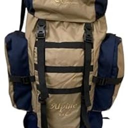 65L Hiking Rucksack Backpack with Aluminum Back Support – Water Resistant Trekking & Camping Bag with Cushioned Back, 3 Pockets & Adjustable Straps – Beige & Navy-19