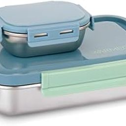 WARMEO Carnival Stainless Steel Airtight Leak-Proof Lunch Box, Light Weight, Easy to Clean, Perfect for Office, School, Picnic & Travelling, Set of 2 (800ml+150ml) Blue & Mint-image-23