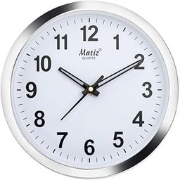 Matiz 101 Round Wall Clock Silver Color Plastic Case White Dial Analog for Living Room Home Decorations Office (Size: 20 x 20 CM)-21