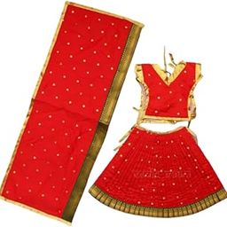 VEDIC VAANI Navaratri Goddess Kalash Silk Saree (Red), MataRani Poshak, Maa Laxmi, Durga Chunri Patka and Lehenga/Ghagra Dress, Margashirsha Devi Maa Accessories for Pooja -(Approx for 12 inch Idol)-image-35