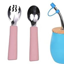 tudd Baby Grip Set Stainless Steel & Silicone Utensils for Kids | Pink with Baby Stainless Steel Happy Tummy Mug 8oz, 240 Ml,Pink (2 Year - 6 Years) | Blue-image-66