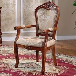 Shilpi Sheesham Wood Back Comfort Seating Chair Hand Carved Armrest Royal Dining Chair for Home & Office (Brown, cream)-image-22