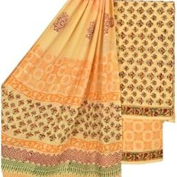 Women Pure Cotton Jaipuri Hand Block Print Unstitched Suit Material with Mulmul Dupatta (Salwar Suit Fabric Set for Women)-image-11