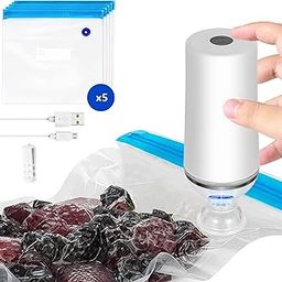 VICARKO Vacuum Food Sealer, Save Sealer, USB Rechargeable Handheld Pump, for Sous Vide and Food Storage, with 5 Reusable Zipper Vacuum Bags, Compatible with Anova Joule Sous Vide Machine-picture-6