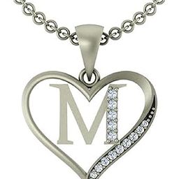 Initial Letter"M" in Heart Shaped Brass Pendant with Silver Plated Chain for Men and Women-image-36