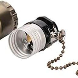 E27 Light Socket, Retro Desk Lamp Holder, M10 Aluminum Thread Lamp Socket with Pull Current Switch(Bronze)-8