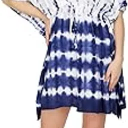 ukal Women' s and Girl's Solid V-Neck Short Kaftan-Caftan Maxi Beach Bikini Cover Up Swimsuit Bathing Suit Beach Dress (S-XL) (Blue), Blue, 44-picture-24