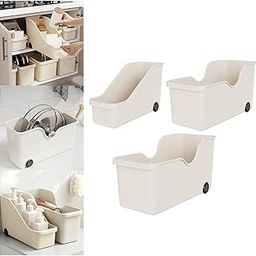 Soko Multipurpose Plastic Storage Basket with Wheels | Under Sink Organizer Rack for Kitchen, Bathroom, Countertops | Portable Rolling Organiser for Toiletries, Utensils | Set of 3 Sizes-18