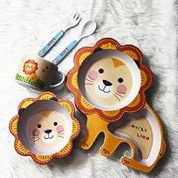 Bamboo Street 5 Piece Plastic Free Baby Feeding Set | Plate - Bowl - Cup - Fork - Spoon | Kids/Baby Crockery Tableware | Made of Bamboo| | Eco-Friendly |Organic & Natural | Little Lion (Brown)-6