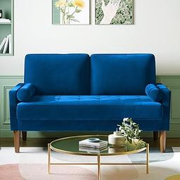 Vesgantti Small 2 Seater Sofa Blue, Comfy Sofa Couch with Spring Cushion, Velvet Sofa with Wood Legs, Modern Love Seat Sofa, Sofa 2 Seater for Living Room, Small Sofa for Bedroom, Blue Office Sofa-image-4