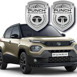 Carlooks Punch Owners Club Emblem Sticker for Cars, This can be Used on Fenders Doors Dickey Set of 2 pcs for All Cars_Silver_ Black-image-87