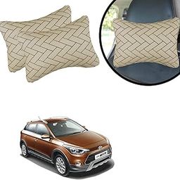 PulGos Beige Universal Neck Rest Pillow Faux Leather Material in Zig-Zag Design for All Cars_410-33
