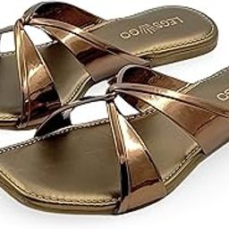 Women's Metallic Bronze Flat Slip-On Sandals | Stylish Criss-Cross Straps | Comfortable Daily & Occasional Wear-image-14