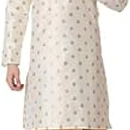 Men's Jacquard Silk Printed Gold Kurta Bronze Dhoti Set-picture-26