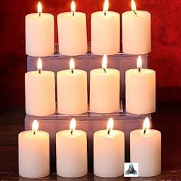 Stone & Feather (Winsome Decorative), Small White Pillar Candle Unscented, Pack of 12, Size 1.5x2 inch (Paraffin Wax) Long Burning time 8 Hours for Party and Event Decoration.-picture-11