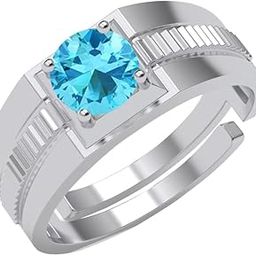 Pure 925 Sterling Silver Blue Solitaire Men Ring |Size Adjustable, Platinum Plated, Swiss Zirconia | Gift for Men & Boys-image-43