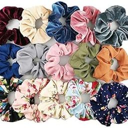 Multicolour Scrunchies, Velvet, Chiffon, Cotton Elastic Hair Bands for Women -15 Pieces-image-53