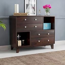 GateWay Furniture Solid Sheesham Wood Chest of Drawers with 4 Drawers and 2 Shelf Storage Wooden Dresser for Bedroom Hall Living Room (Walnut Finish)-picture-17