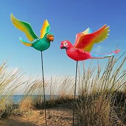 ARUNA DECOR PVC & Metal Colourful Birds Set of 2 Garden Decoration Outdoor Sticks Lawn Decor 17x3x13 cm Red Green Parrot-image-92