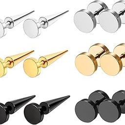 6 Pairs 4-14mm Black Earrings for Men Women Fake Gauges Fake Earrings Stainless Steel Earrings Set, Stainless Steel, No Gemstone-image-56