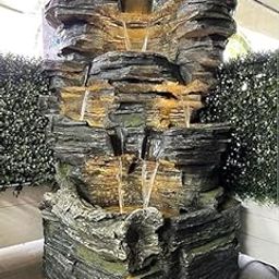 66 Inch Long Cliff Rock Stonefalls Water Fountain for Indoor Outdoor Garden Home Decor Patio with LED Lights Water Pump-image-0