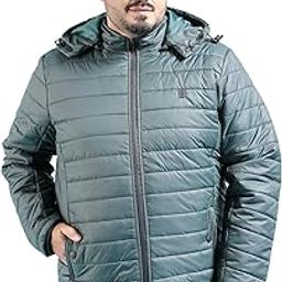 by The Indian Garage Co Men Plus Size Regular Fit Solid Standup Collar Puffer Jacket-image-35