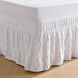 MIYE Wavy Tufted Bed Skirt - Wrap Around Dust Ruffle with Elastic Belts - 18 Inch Drop Easy to Put On - Bedskirt Machine Washable ＆ Wrinkle Resistant(Wavy/White, King/Queen-18 Drop)-image-3