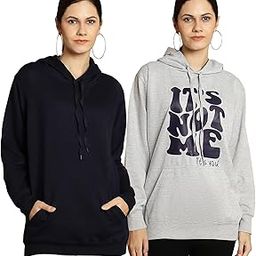 Multicolor Printed Hooded Cotton Fleece Sweatshirt for Women (Pack of 2)-MACK50893-7