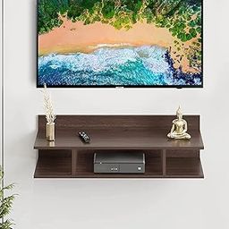 Heart Home ‎Wooden Wall Mounted Modular TV Unit for Living Room with Storage Shelf | TV Cabinet for Living Room & Bedroom | Brown-image-105