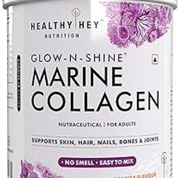 HealthyHey Glow-N-Shine Marine Collagen Peptides |Type 1 Collagen Protein Supplement with Hyaluronic Acid | Amino Acids for Skin, Hair, Nails | Paleo Friendly, Non-GMO (Orange Flavour, 200g)-image-58