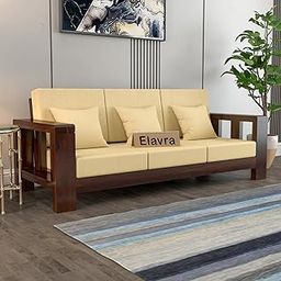 ELAVRA Sheesham Wooden 3 Seater Sofa for Living Room | Rosewood 3 Seater Cushion Sofa with Side Newspaper Holder for Home & Office | Solid Wood Sofa Set for Lounge (Walnut, 3 Seater)-image-64