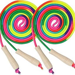 Coolrunner 16 FT Long Jump Rope(2 PACK), Double Dutch Jump Ropes, Soft Beaded Skipping for Kids Adults, Plastic Segmented Long Enough for 4-5 Jumpers(Rainbow)-image-27