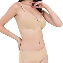 Padded Bra and Hipster Panty Lingerie Set Full Coverage Everyday Seamless Breathable Fabric (Nude Color)-image-1